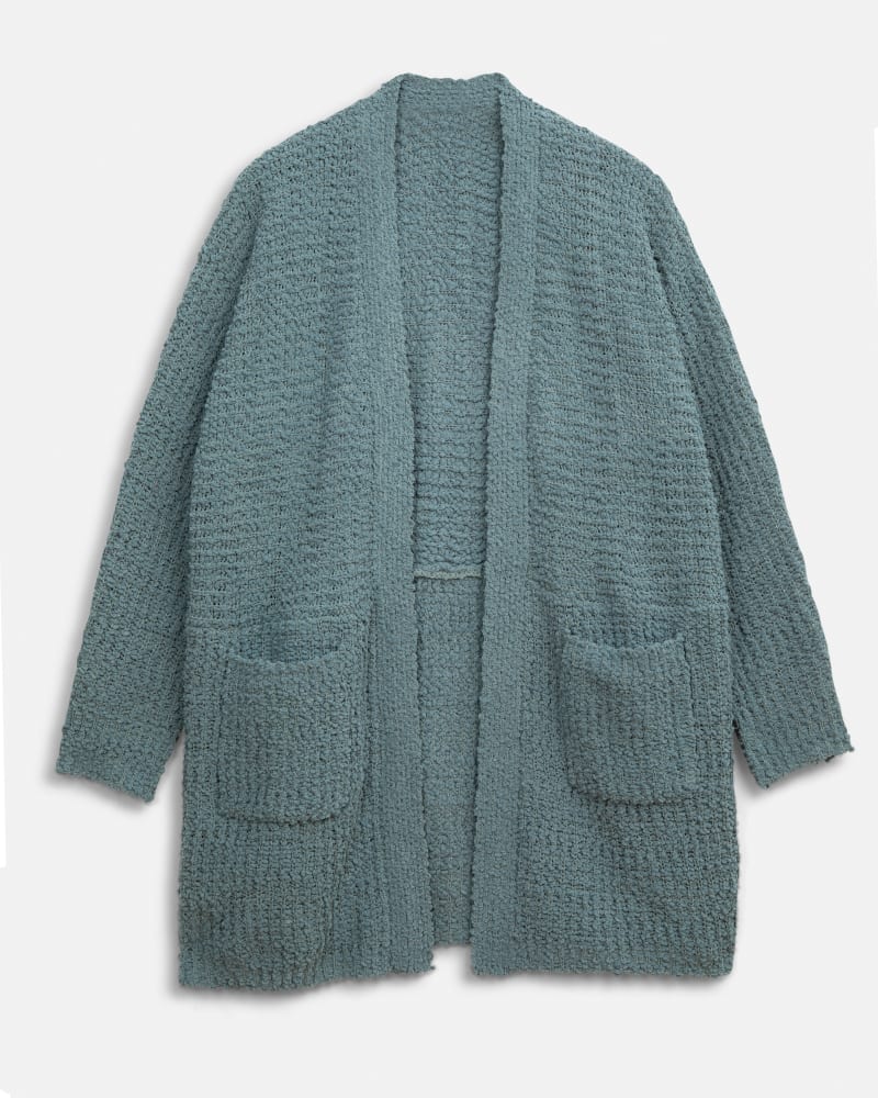 Front of a size 1X Nancy Knit Cardigan in Teal by East Adeline. | dia_product_style_image_id:209416